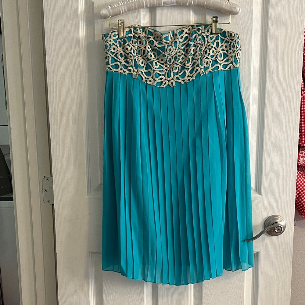 Lilly Pulitzer Teal Pleated Jillie Dress (Circa 2010)